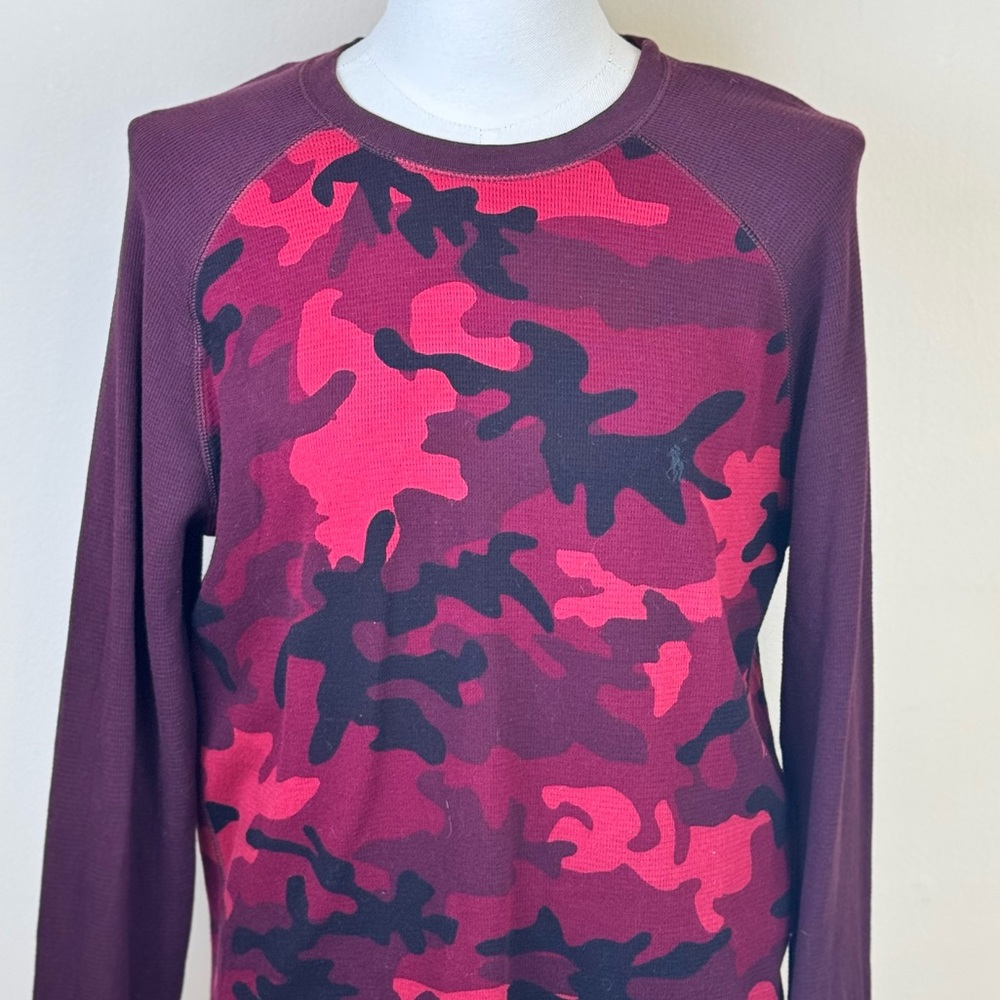 Polo by Ralph Lauren Men's Long Sleeve Burgundy and Pink Camo Crew